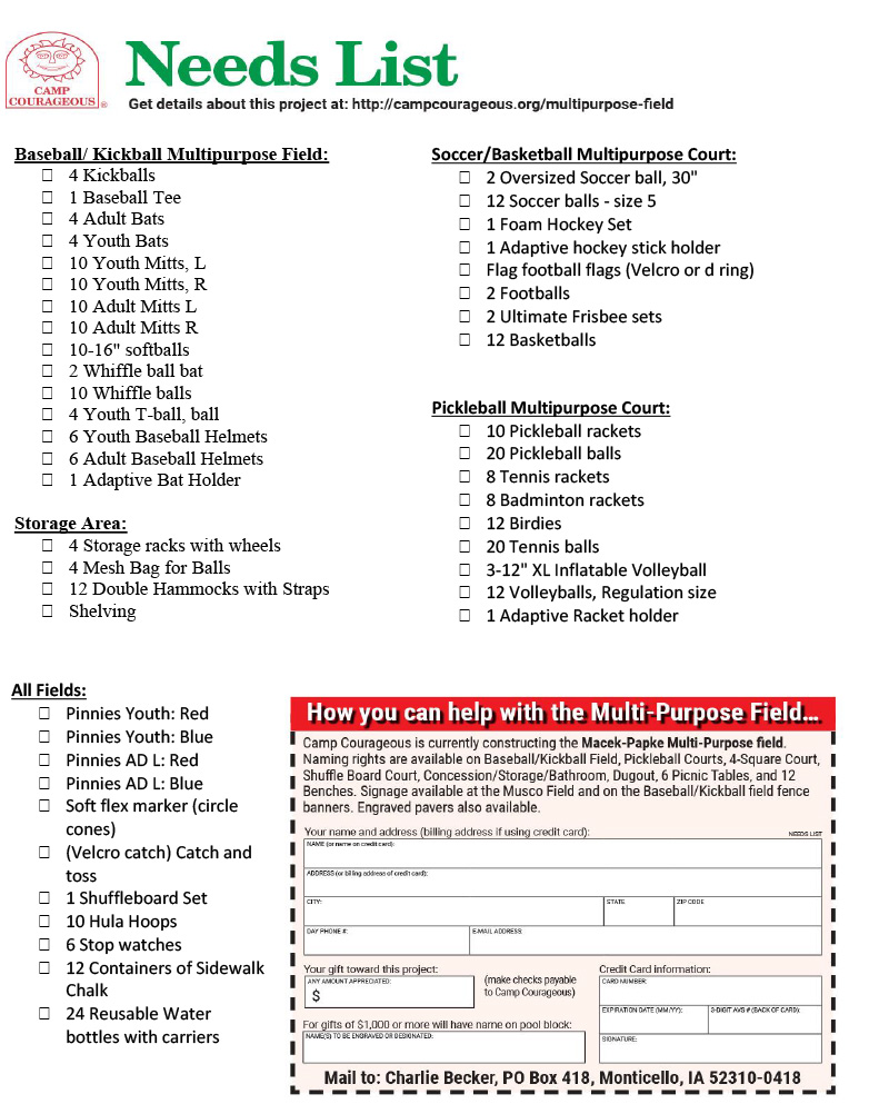 Multipurpose Field Needs List